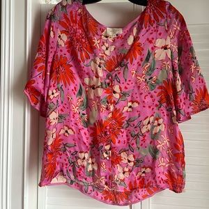 Sezane Aretha Pink Silk Floral Blouse, sz 40 US 8